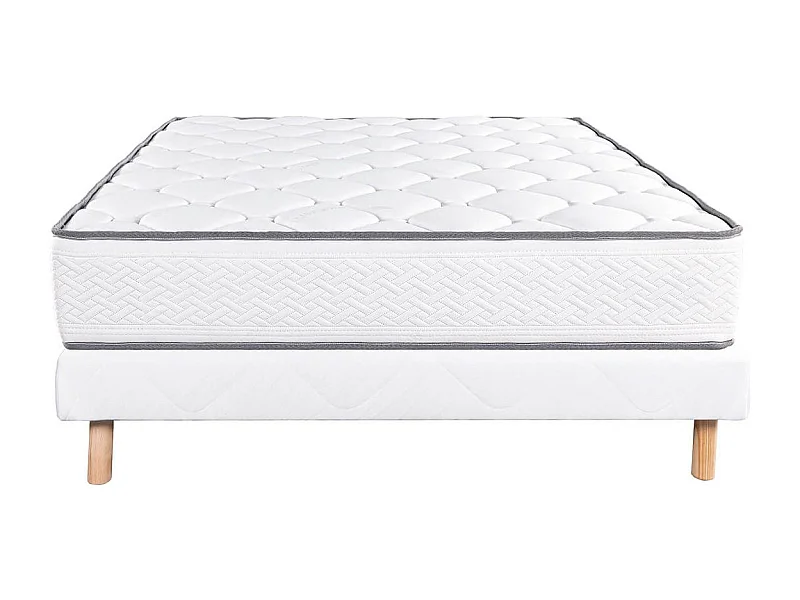 IZAC - Ensemble Matelas Mousse Ep.20cm + Sommier Tapissier Blanc 140x190 cm