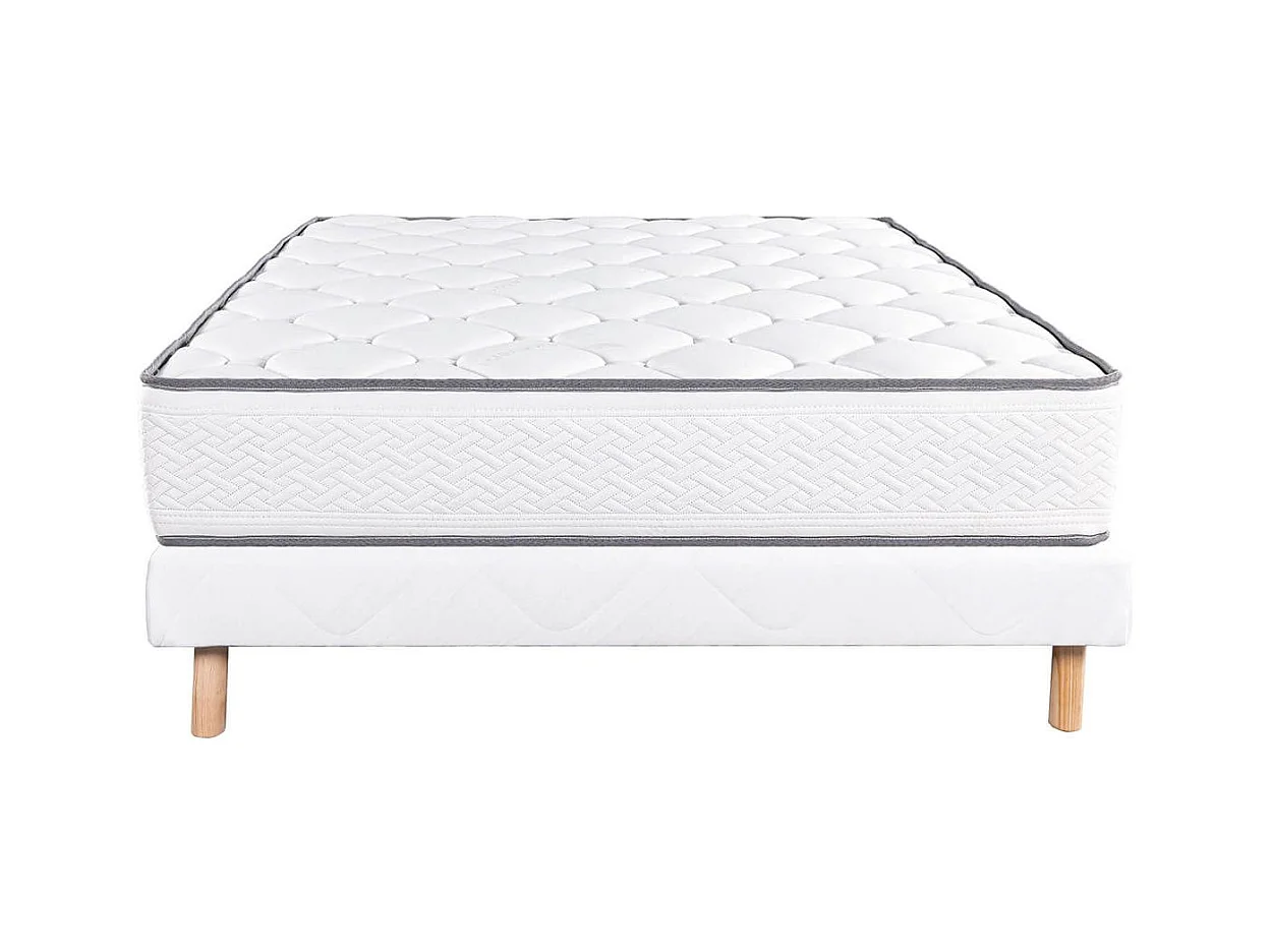 IZAC - Ensemble Matelas Mousse Ep.20cm + Sommier Tapissier Blanc 140x190 cm