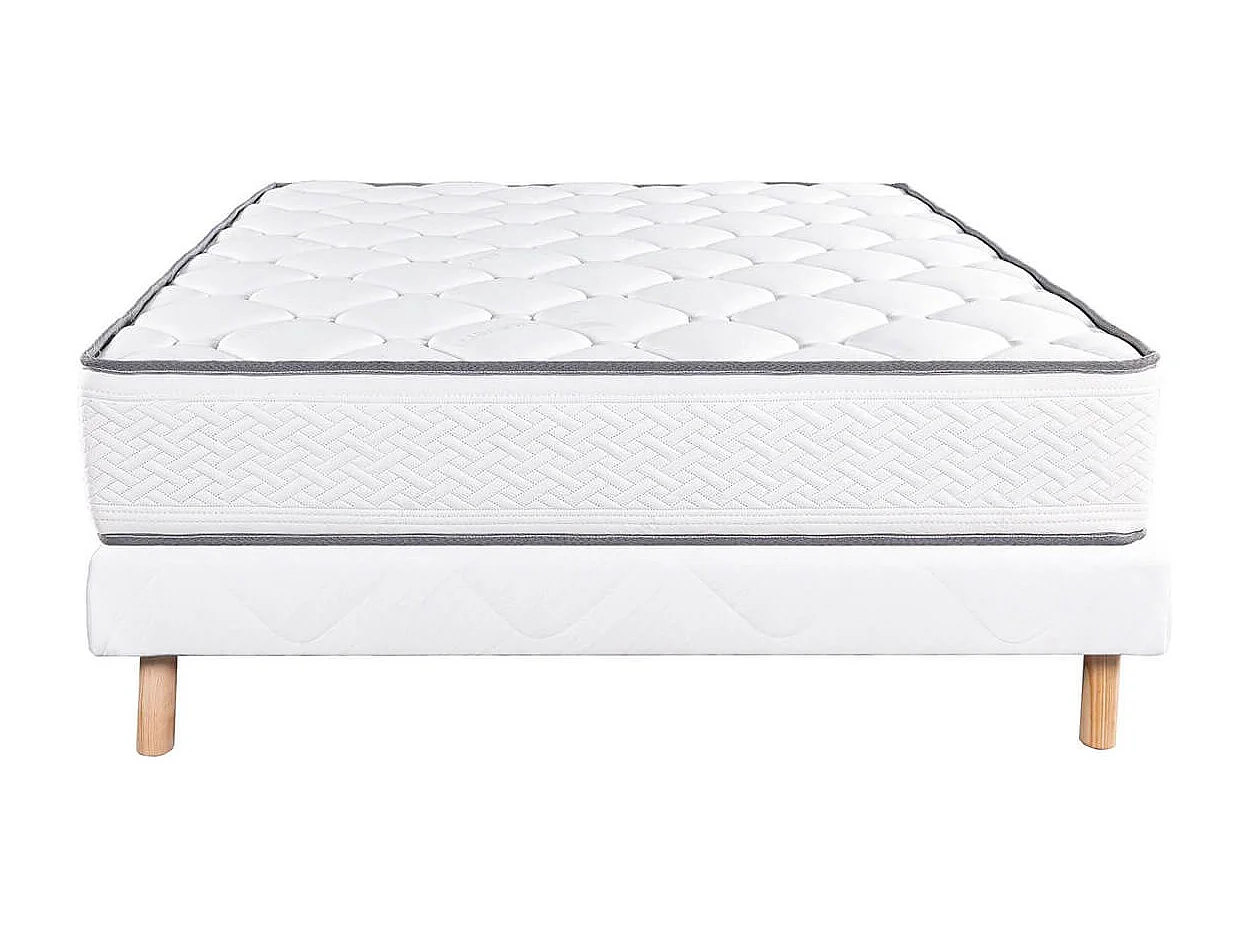 IZAC - Ensemble Matelas Mousse Ep.20cm + Sommier Tapissier Blanc 140x190 cm