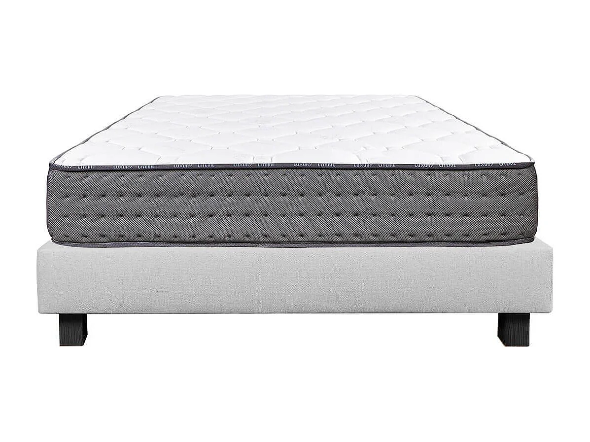 ZENITH - Ensemble Matelas Mousse Ep.20cm + Sommier Tapissier Gris 140x200 cm