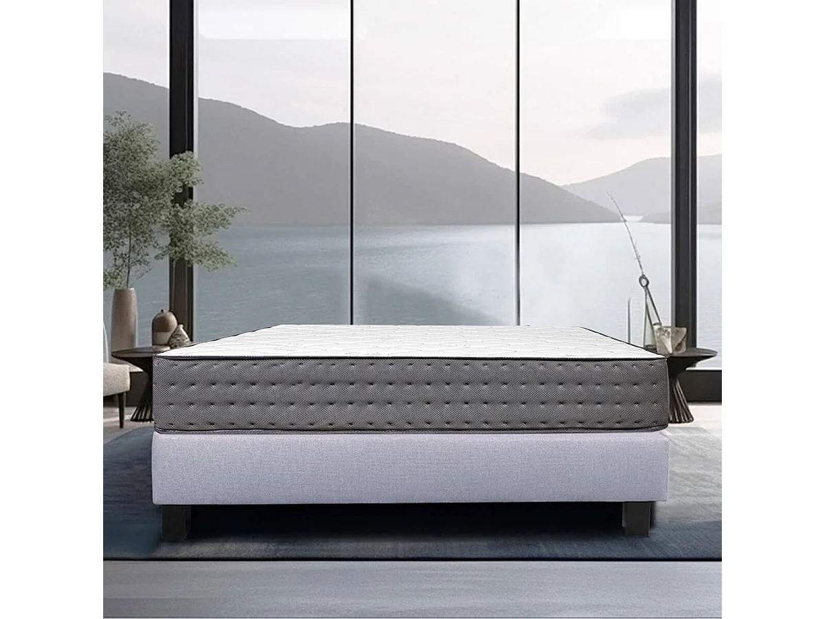 ZENITH - Ensemble Matelas Mousse Ep.20cm + Sommier Tapissier Gris 140x200 cm
