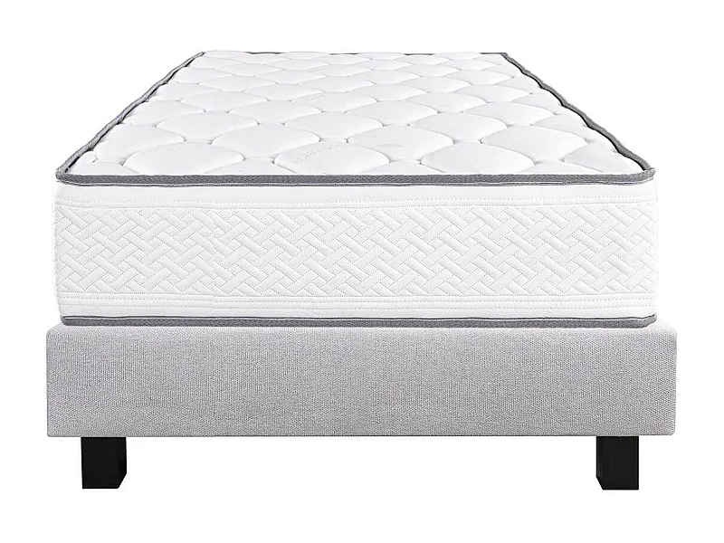 IZAC - Ensemble Matelas Mousse Ep.20cm + Sommier Tapissier Gris 90x190 cm