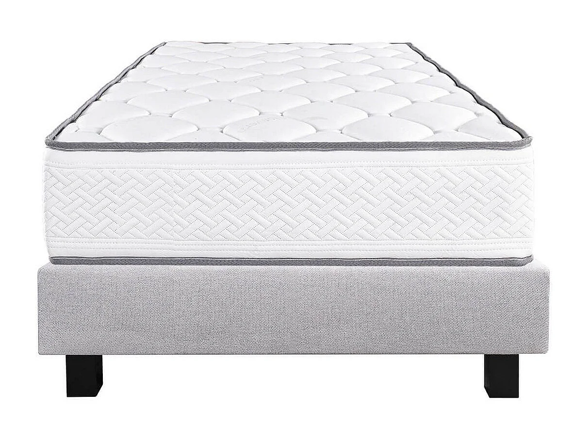 IZAC - Ensemble Matelas Mousse Ep.20cm + Sommier Tapissier Gris 90x190 cm