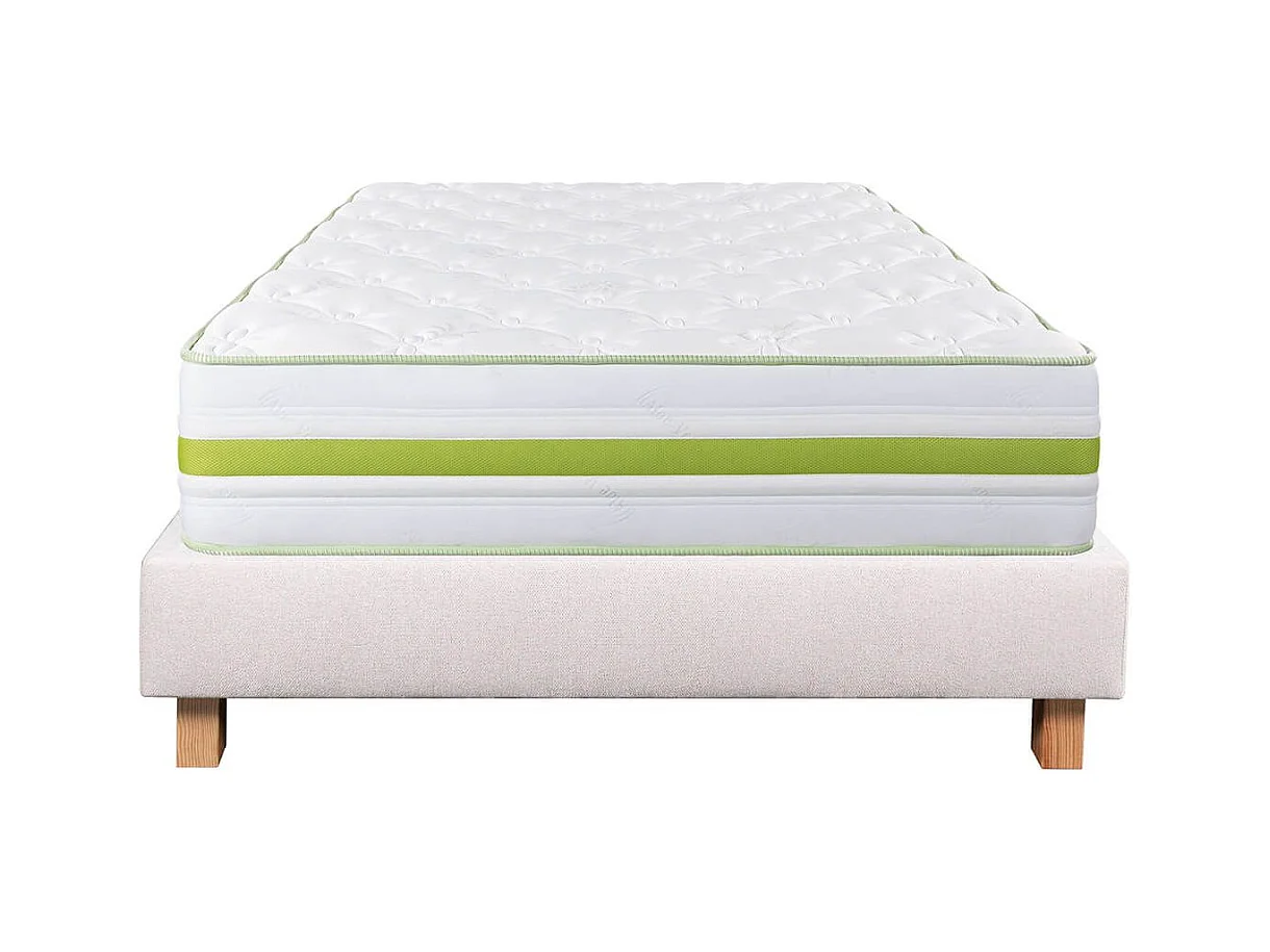 REVA - Ensemble Matelas Mousse Ep.30cm + Sommier Tapissier Beige 140x190 cm