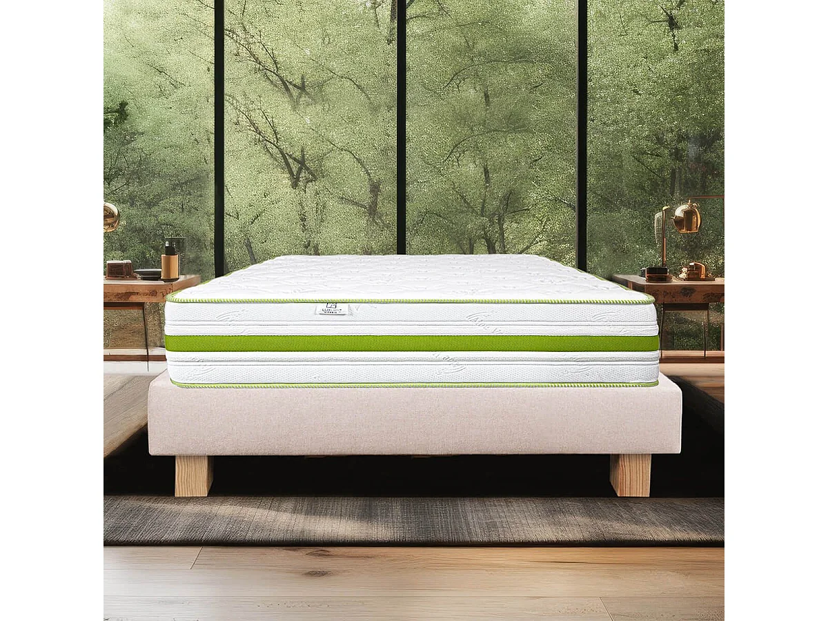 REVA - Ensemble Matelas Mousse Ep.30cm + Sommier Tapissier Beige 140x190 cm