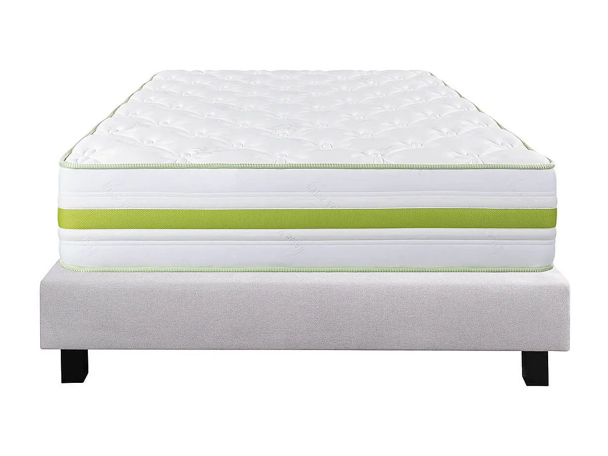 REVA - Ensemble Matelas Mousse Ep.30cm + Sommier Tapissier Gris 140x190 cm