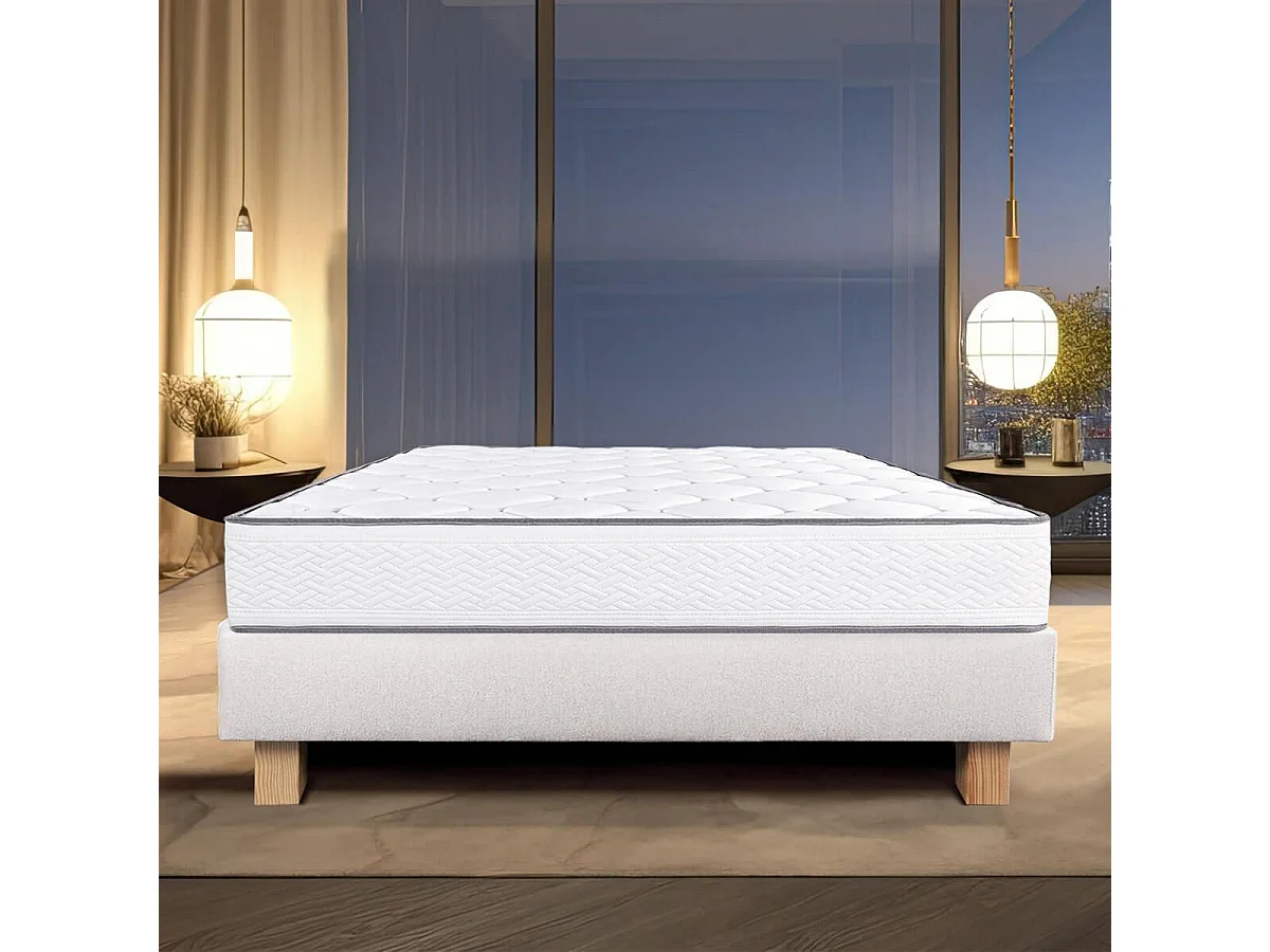 IZAC - Ensemble Matelas Mousse Ep.20cm + Sommier Tapissier Beige 140x190 cm