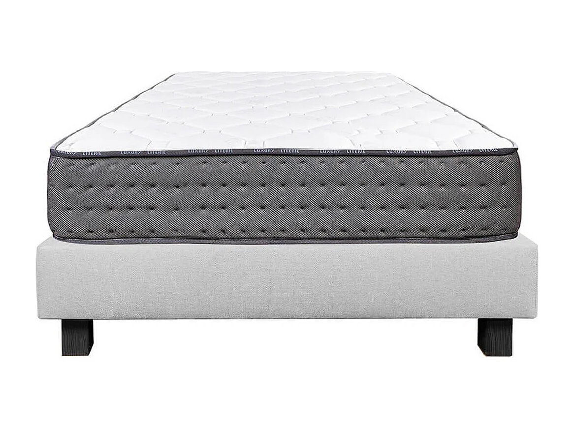 ZENITH - Ensemble Matelas Mousse Ep.20cm + Sommier Tapissier Gris 90x190 cm