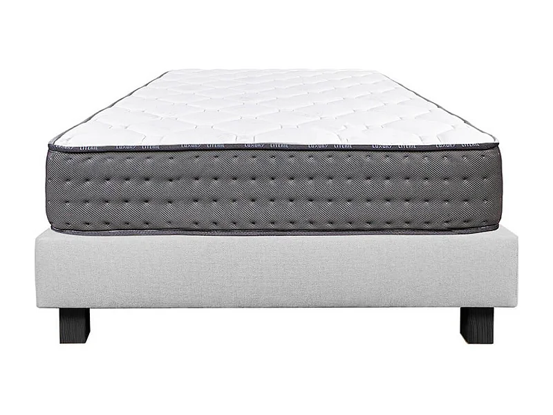 ZENITH - Ensemble Matelas Mousse Ep.20cm + Sommier Tapissier Gris 90x190 cm