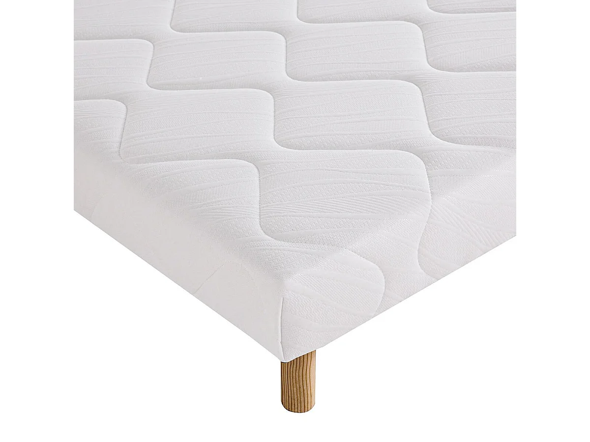 PRESTON - Sommier Tapissier 140x190 Blanc Pieds Bois massif