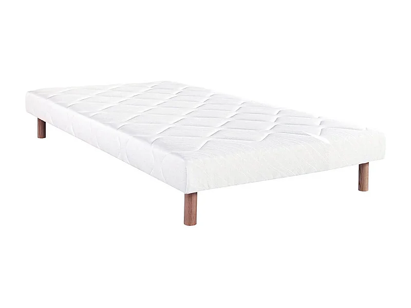 PRESTON - Sommier Tapissier 90x190 Blanc Pieds Bois massif