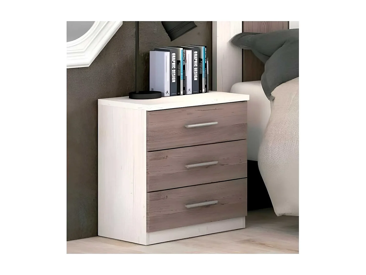 Pack Cabecero y 2 Mesitas de Noche, Dormitorio Doble, Dormitorio Completo, Acabado Pino Gris, 220 cm (An)x50 cm(Al)x 35 cm(Fon) - Meyvaser