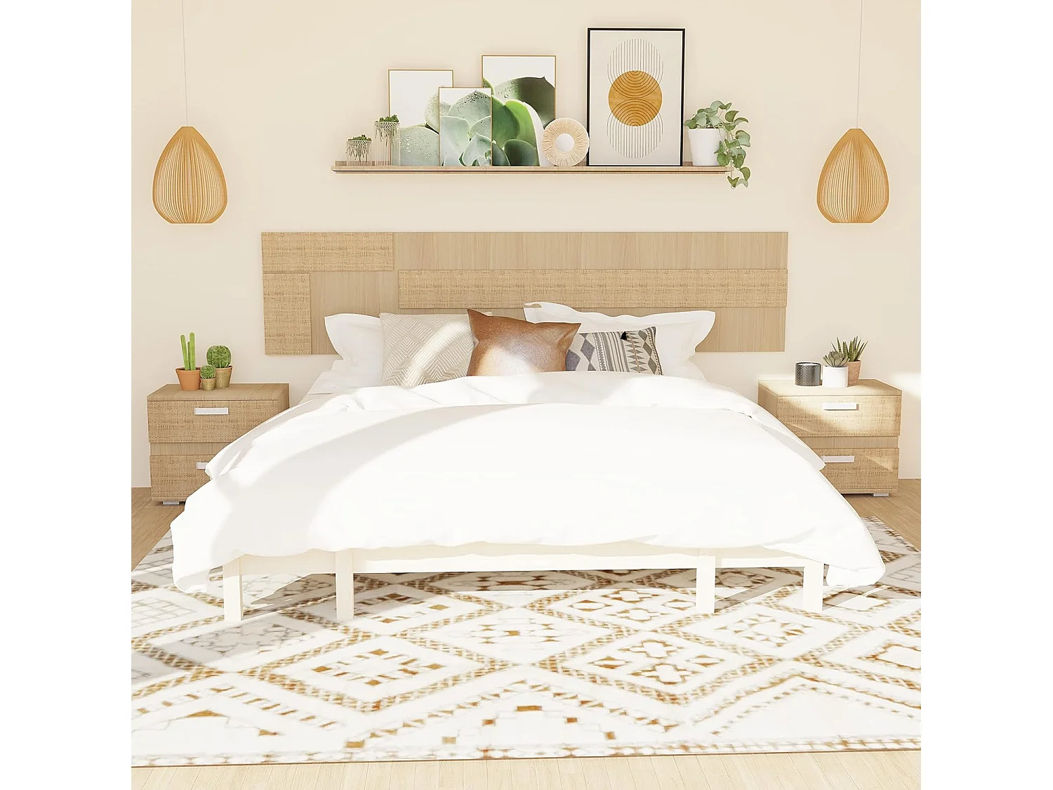 Conjunto Cabecero con Leds y 2 Mesitas de Noche, Dormitorio Matrimonio, Dormitorio Completo, Acabado en Puccini Textil – Meyvaser