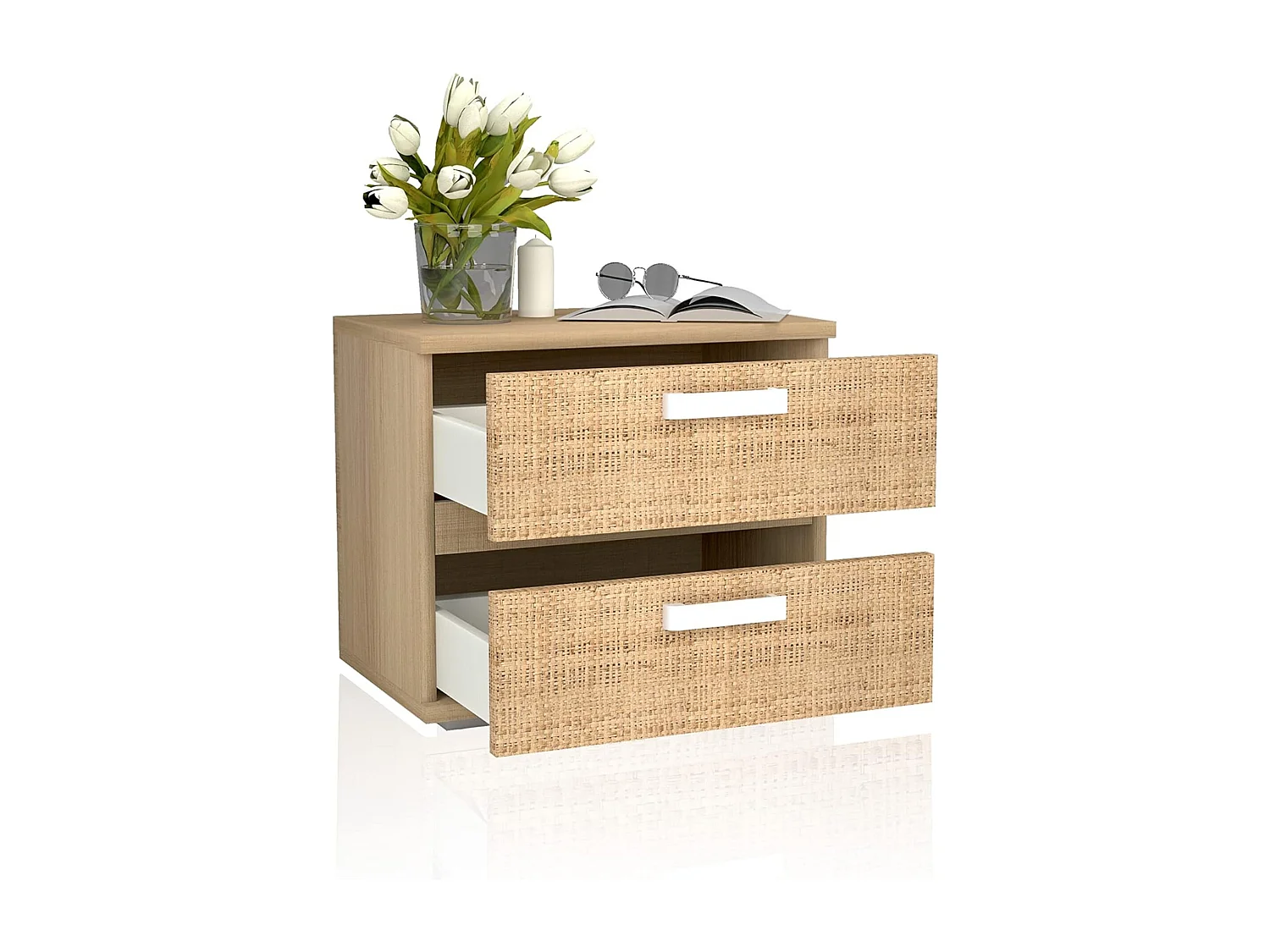 Conjunto Cabecero con Leds y 2 Mesitas de Noche, Dormitorio Matrimonio, Dormitorio Completo, Acabado en Puccini Textil – Meyvaser