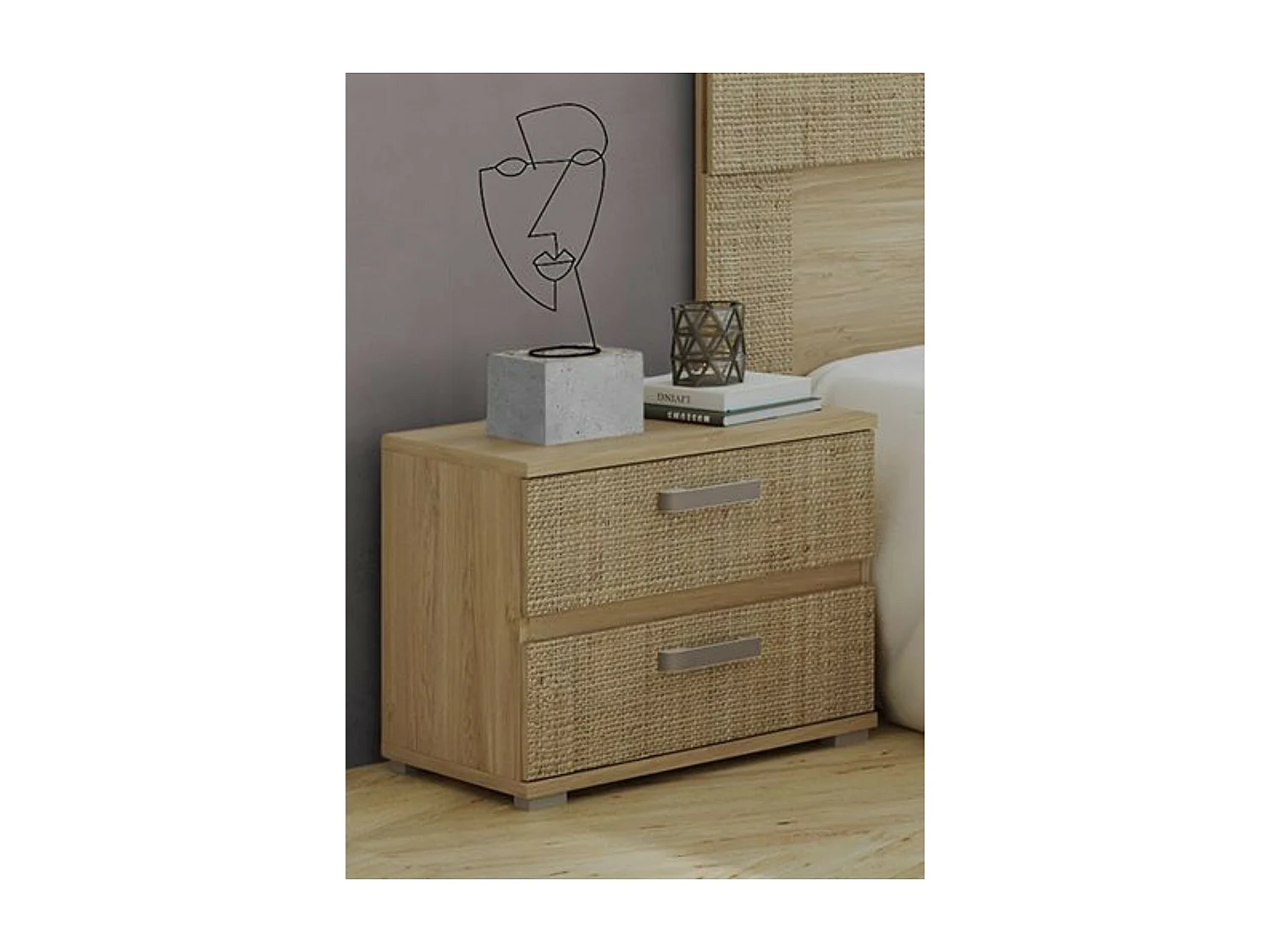 Conjunto Cabecero con Leds y 2 Mesitas de Noche, Dormitorio Matrimonio, Dormitorio Completo, Acabado en Puccini Textil – Meyvaser