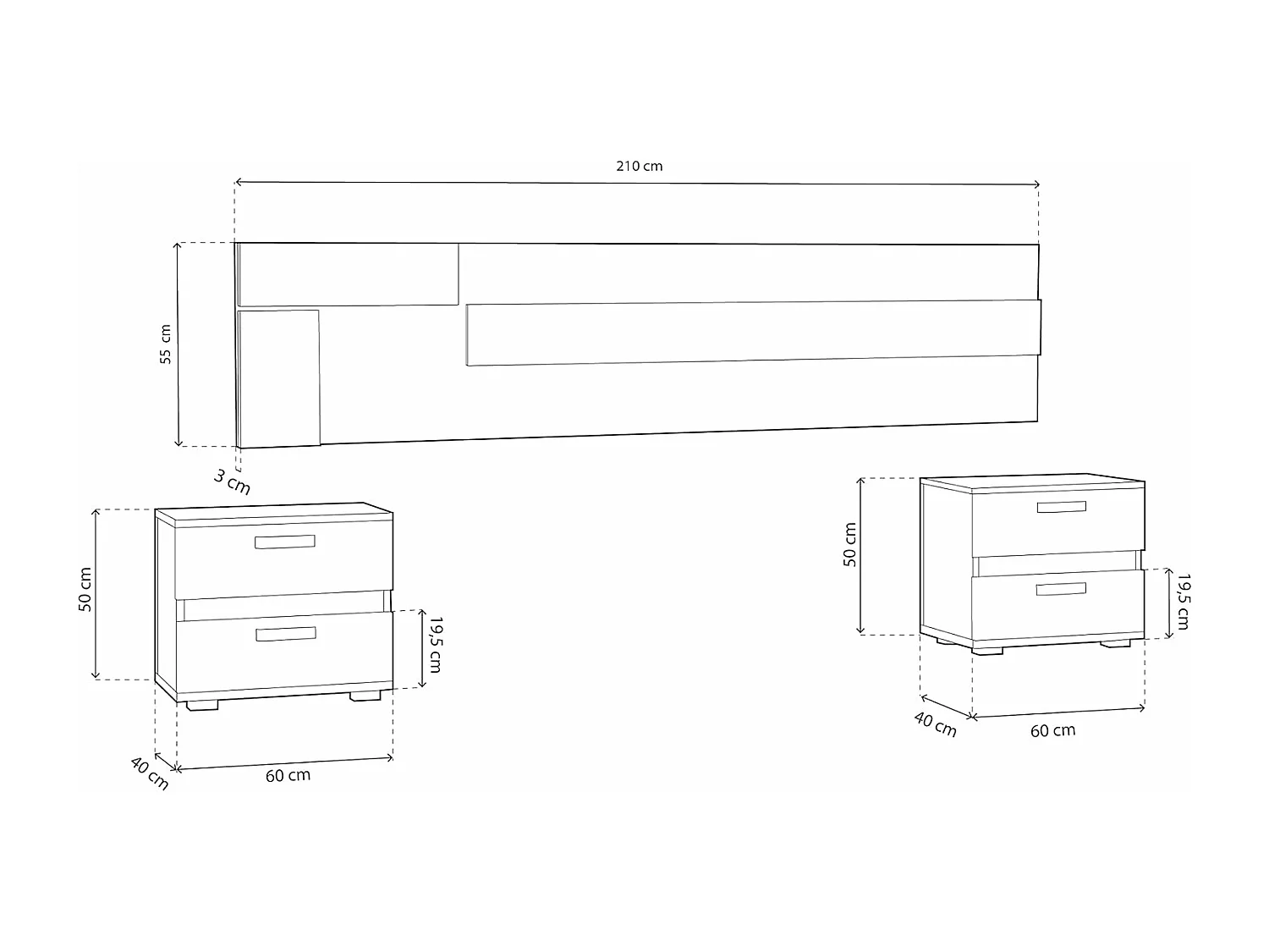 Conjunto Cabecero con Leds y 2 Mesitas de Noche, Dormitorio Matrimonio, Dormitorio Completo, Acabado en Puccini Textil – Meyvaser