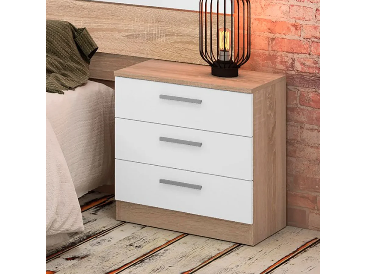 Pack Cabecero y 2 Mesitas de Noche, Dormitorio Doble, Dormitorio Completo, Acabado en Cambria y Blanco, 220 cm (An)x50 cm(Al)x 35 cm(Fon) - Meyvaser