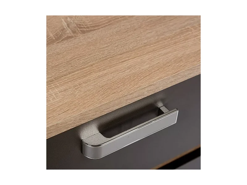 Conjunto Cabecero con Leds y 2 Mesitas de Noche, Dormitorio Matrimonio, Dormitorio Completo, Acabado en Cambrian y Negro – Meyvaser