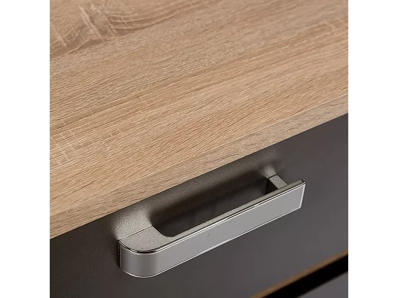 Conjunto Cabecero con Leds y 2 Mesitas de Noche, Dormitorio Matrimonio, Dormitorio Completo, Acabado en Cambrian y Negro – Meyvaser