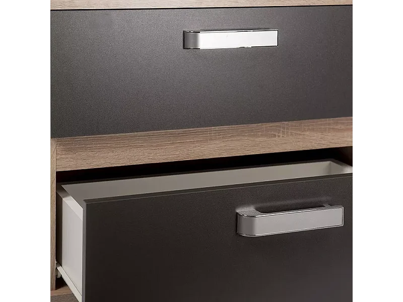 Conjunto Cabecero con Leds y 2 Mesitas de Noche, Dormitorio Matrimonio, Dormitorio Completo, Acabado en Cambrian y Negro – Meyvaser