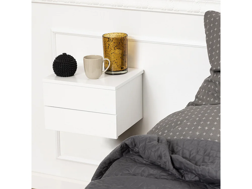 Puerto - Table de chevet murale 2 tiroirs - Blanc