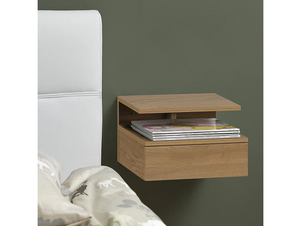 Kamichi - Table de chevet mural 1 tiroir en bois - Bois clair