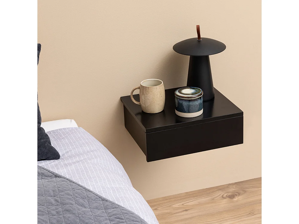 Puerto - Table de chevet murale 1 tiroir en bois - Noir