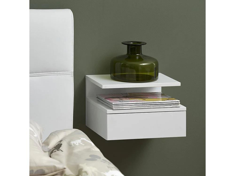 Kamichi - Table de chevet murale 1 tiroir en bois - Blanc