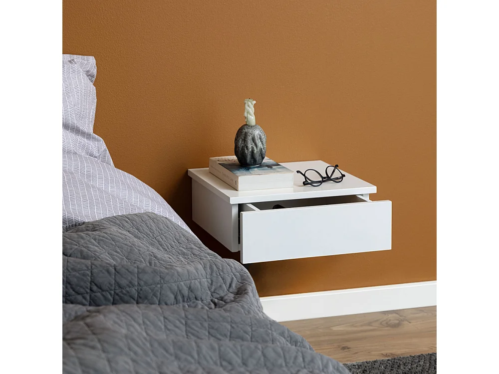 Puerto - Table de chevet murale 1 tiroir en bois - Blanc