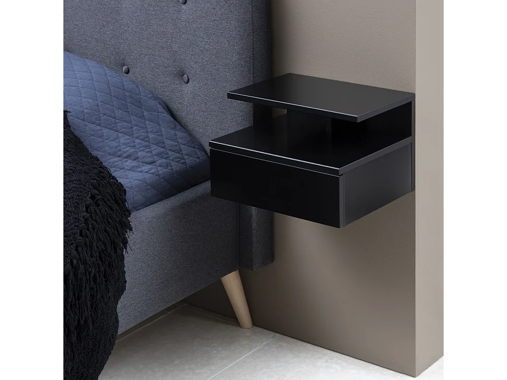 Kamichi - Table de chevet murale 1 niche, 1 tiroir en bois - Noir