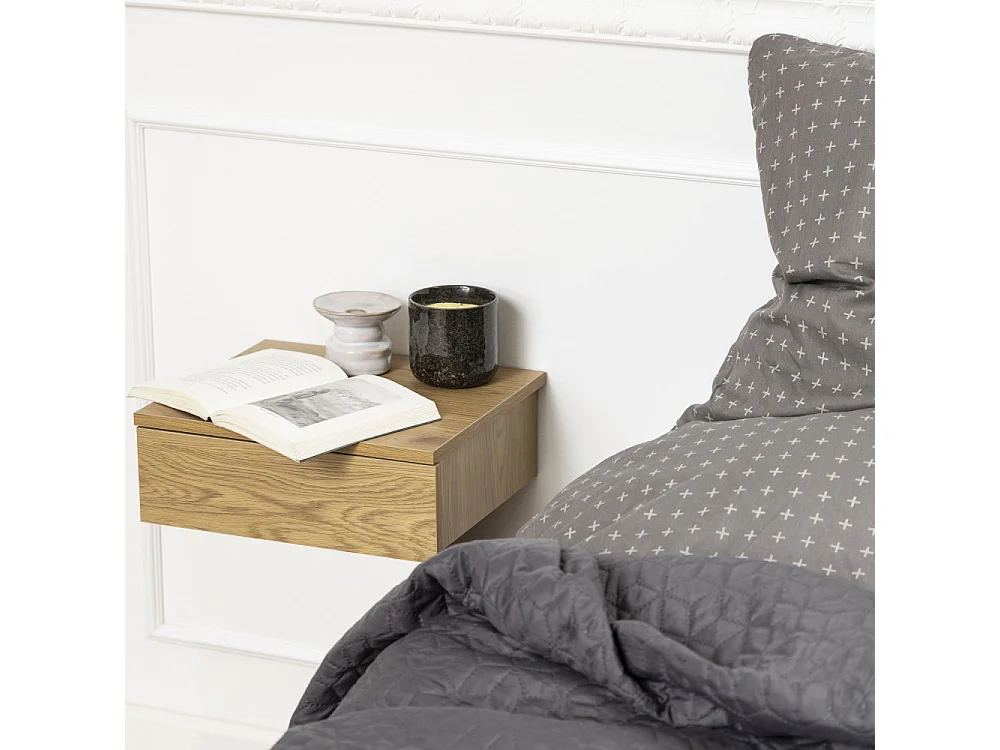 Puerto - Table de chevet murale 1 tiroir en bois - Bois clair