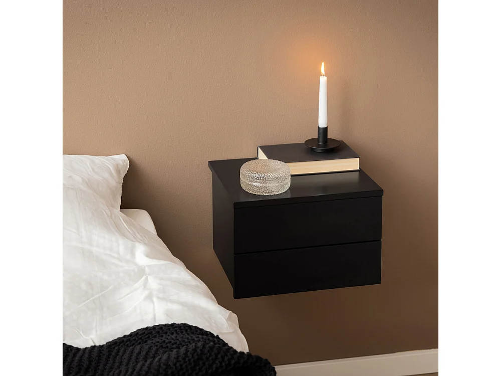 Puerto - Table de chevet murale 2 tiroirs - Noir