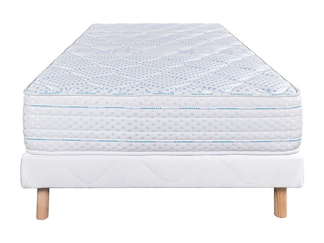 THELIO - Ensemble Matelas Mousse Ep.24cm + Sommier Tapissier Blanc 90x190 cm