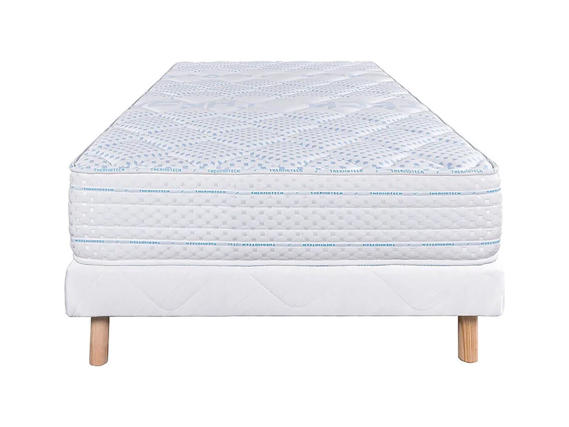 THELIO - Ensemble Matelas Mousse Ep.24cm + Sommier Tapissier Blanc 90x190 cm
