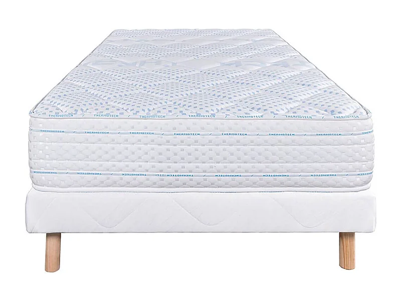 THELIO - Ensemble Matelas Mousse Ep.24cm + Sommier Tapissier Blanc 90x190 cm