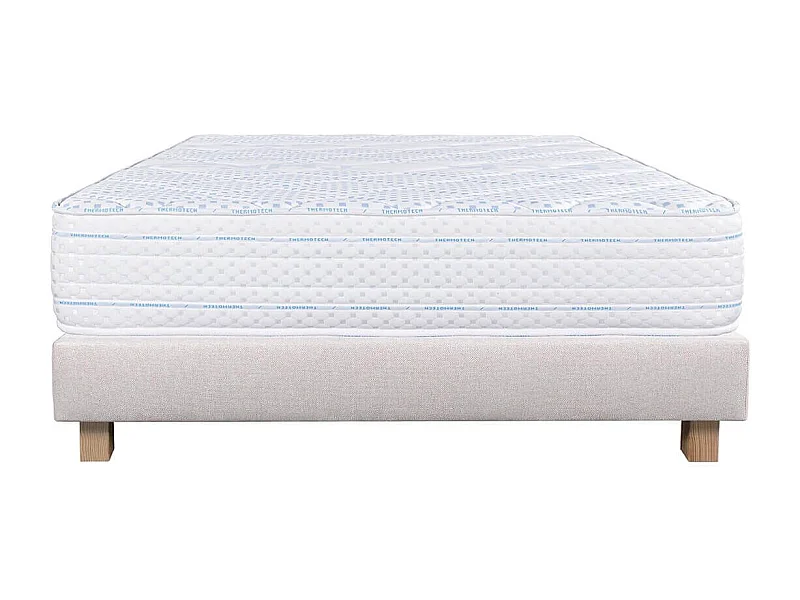 THELIO - Ensemble Matelas Mousse Ep.24cm + Sommier Tapissier Beige 140x190 cm