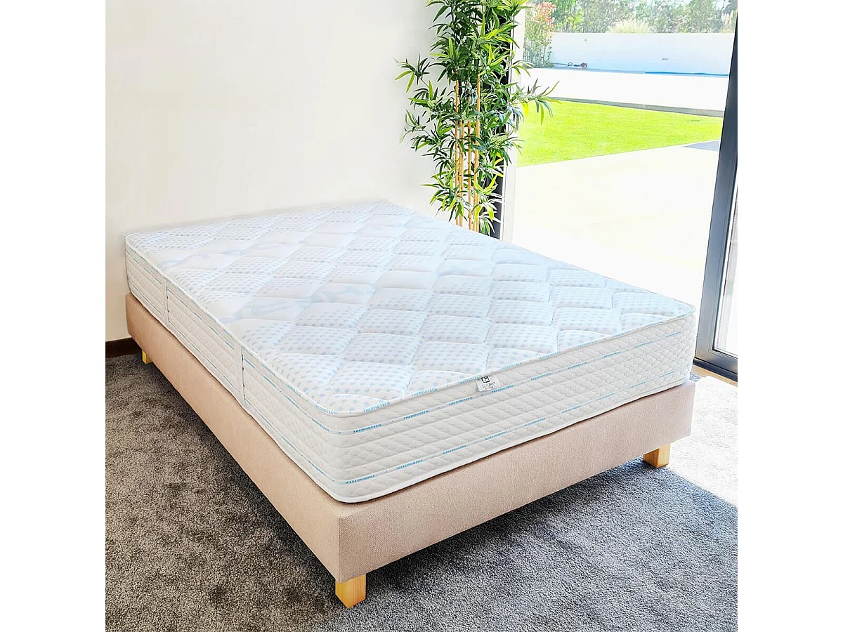 THELIO - Ensemble Matelas Mousse Ep.24cm + Sommier Tapissier Beige 140x190 cm