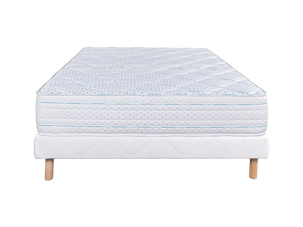 THELIO - Ensemble Matelas Mousse Ep.24cm + Sommier Tapissier Blanc 140x190 cm