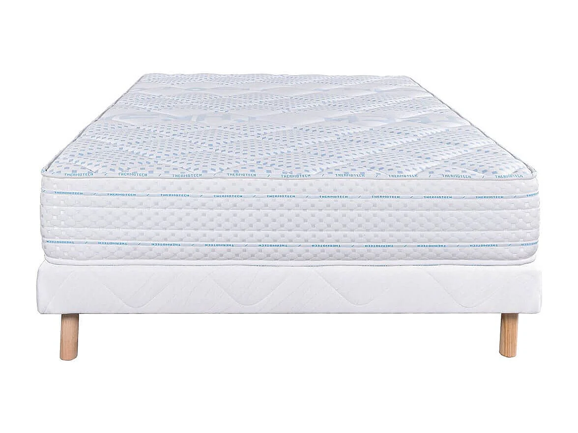 THELIO - Ensemble Matelas Mousse Ep.24cm + Sommier Tapissier Blanc 140x190 cm
