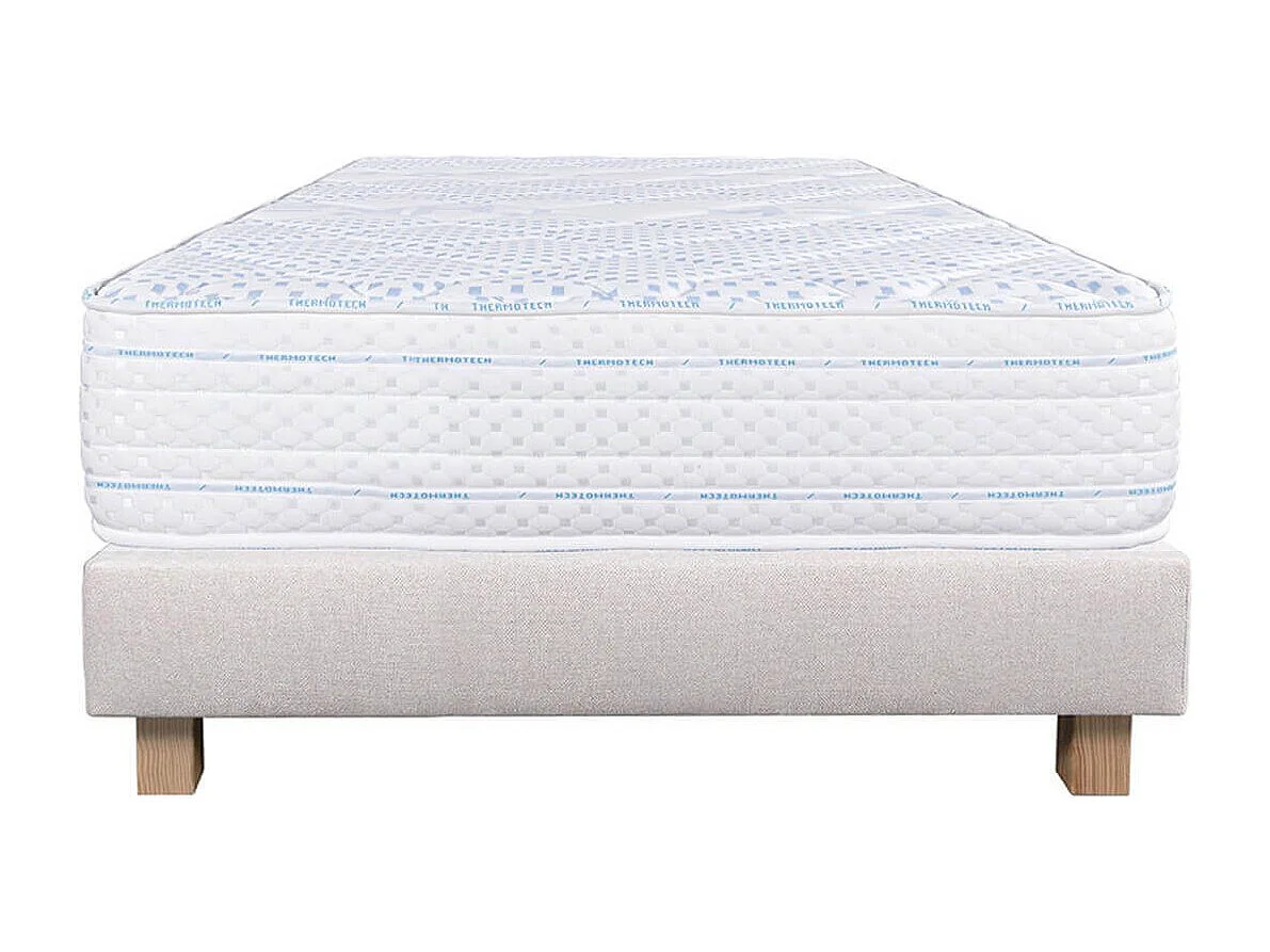 THELIO - Ensemble Matelas Mousse Ep.24cm + Sommier Tapissier Beige 90x190 cm
