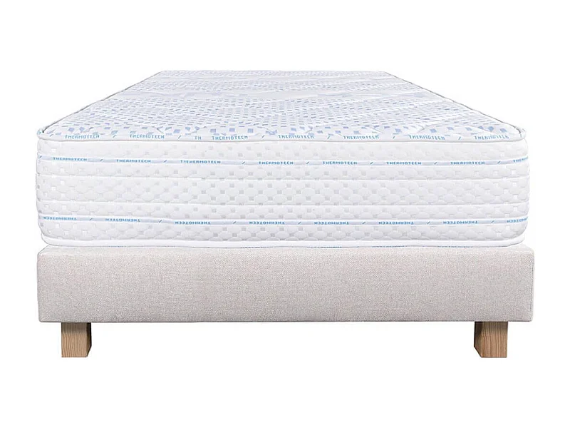 THELIO - Ensemble Matelas Mousse Ep.24cm + Sommier Tapissier Beige 90x190 cm