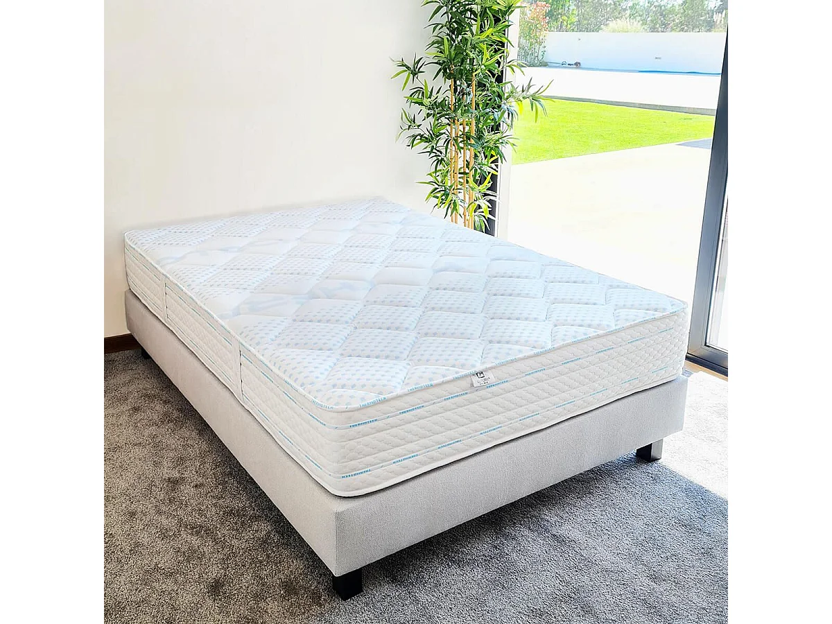 THELIO - Ensemble Matelas Mousse Ep.24cm + Sommier Tapissier Gris 140x190 cm
