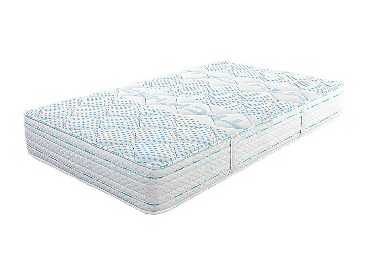 THELIO - Pack Matelas + Sommier Tapissier Beige 90x190 cm + 1 Oreiller + 1 Couette