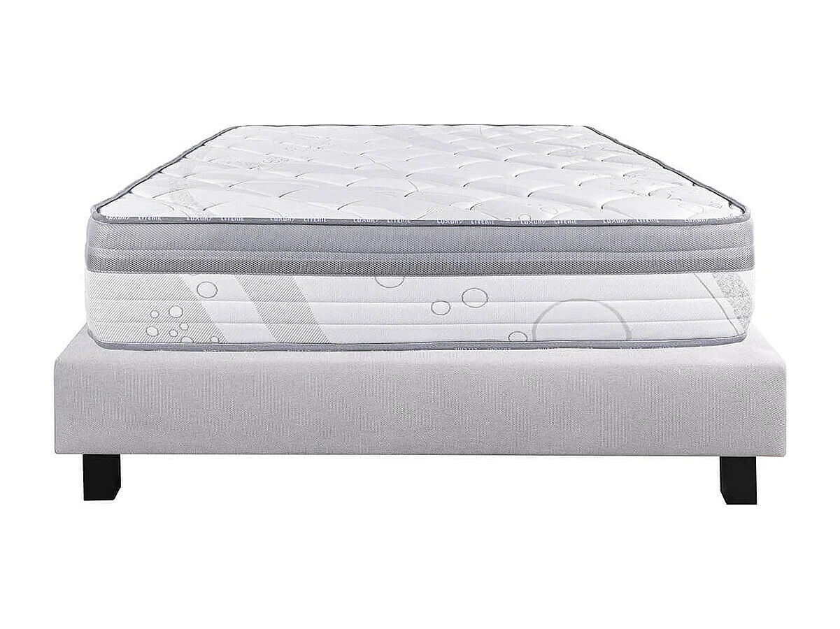 REINALD - Ensemble Matelas Ressorts Ep.26cm + Sommier Tapissier Gris 160x200 cm