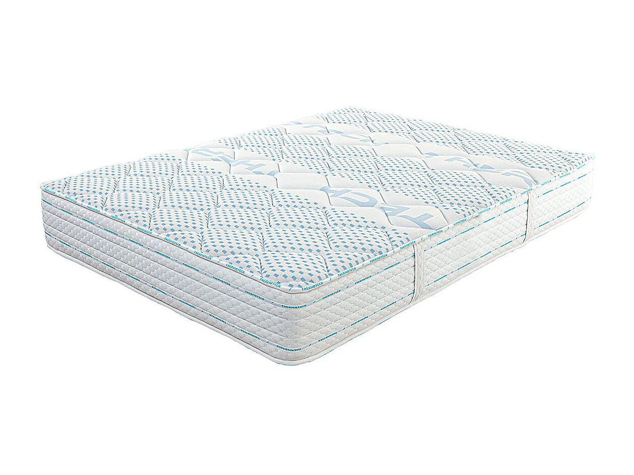 THELIO - Pack Matelas + Sommier Tapissier Gris 140x190 cm + 2 Oreillers + 1 Couette