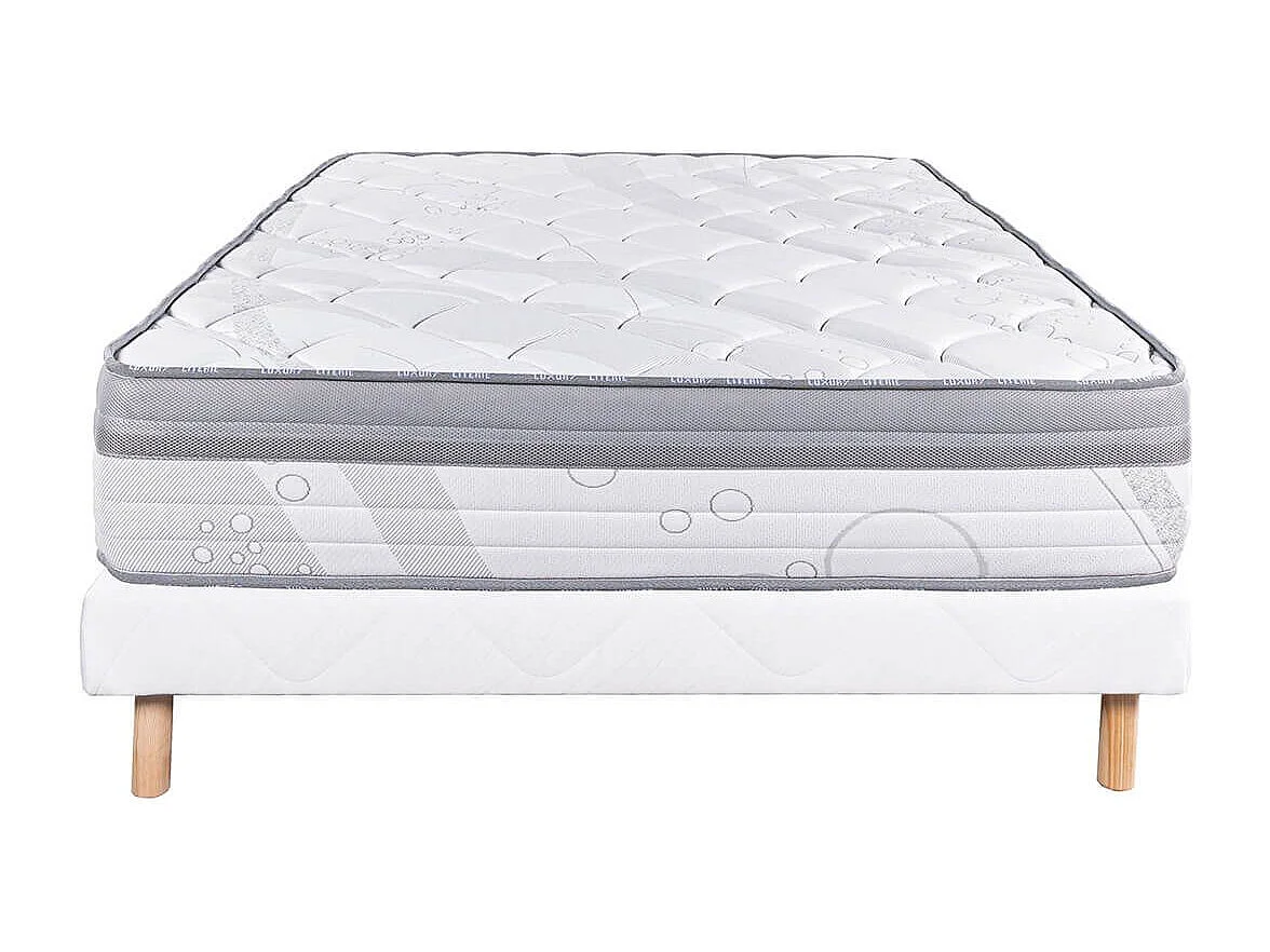 REINALD - Ensemble Matelas Ressorts Ep.26cm + Sommier Tapissier Blanc 140x190 cm