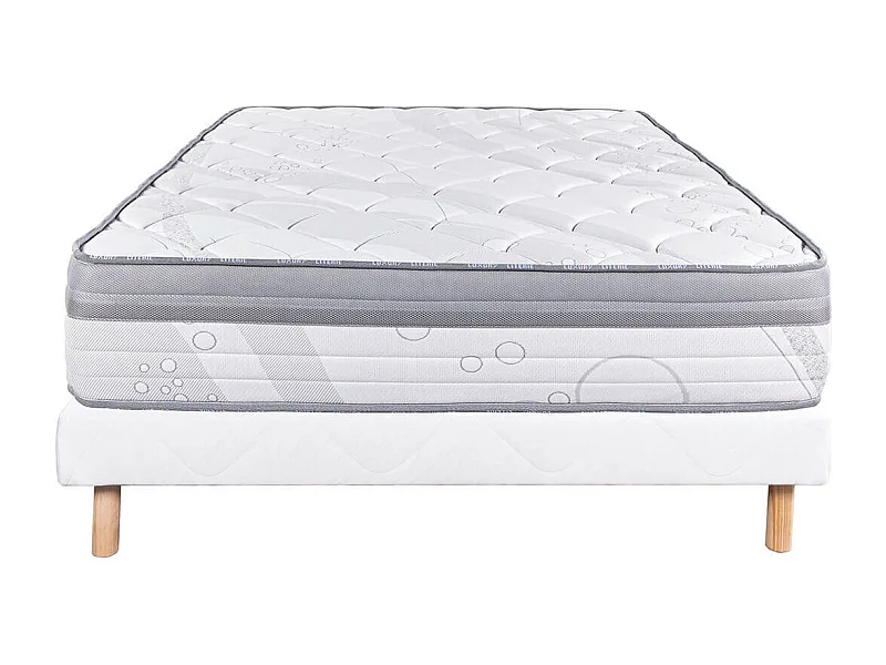 REINALD - Ensemble Matelas Ressorts Ep.26cm + Sommier Tapissier Blanc 140x190 cm
