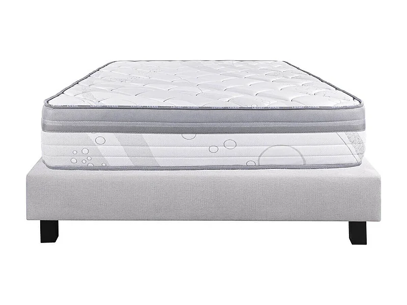 REINALD - Ensemble Matelas Ressorts Ep.26cm + Sommier Tapissier Gris 140x190 cm