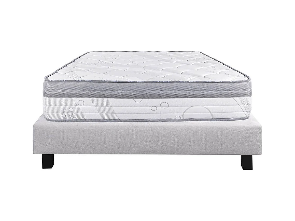 REINALD - Ensemble Matelas Ressorts Ep.26cm + Sommier Tapissier Gris 140x190 cm