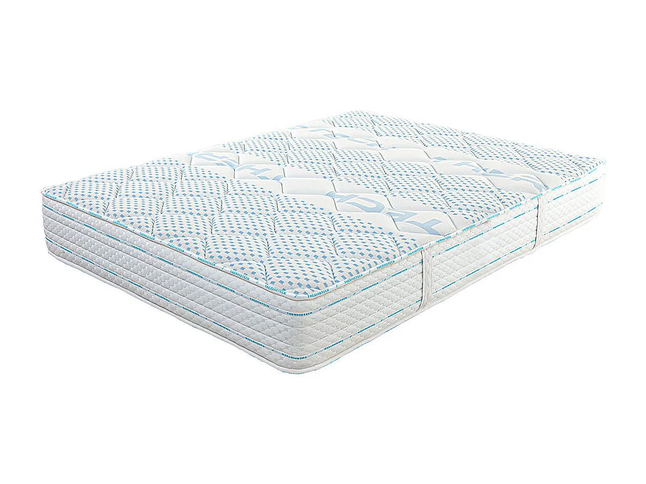 THELIO - Pack Matelas + Sommier Tapissier Beige 140x200 cm + 2 Oreillers + 1 Couette